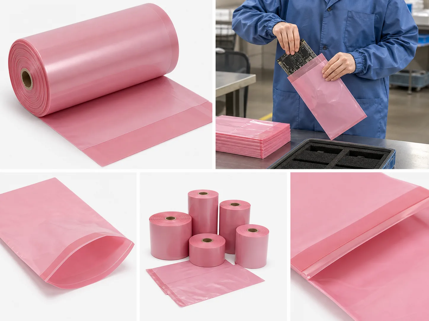 Material and customization options for anti-static pre-opened bags on a roll