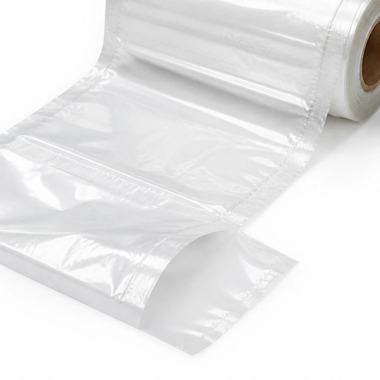 Close-up of the opening and perforation on clear bags on a roll
