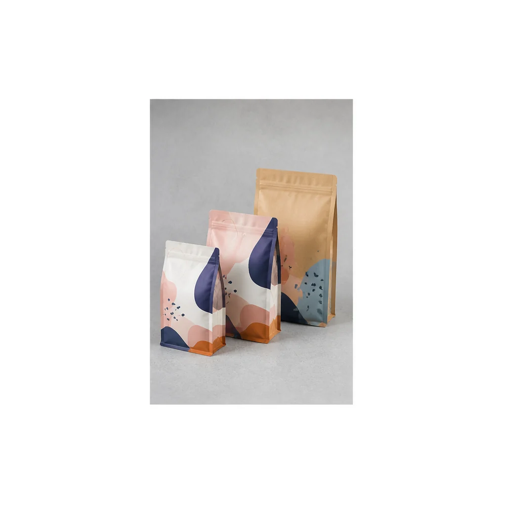 Custom flat bottom pouch material and format options