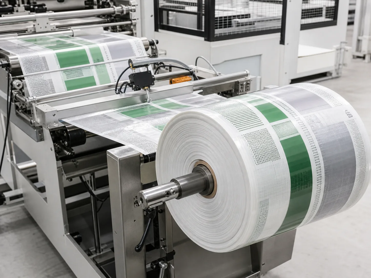 Custom Printed Pre-Opened Bags on a Roll in an industrial packaging application