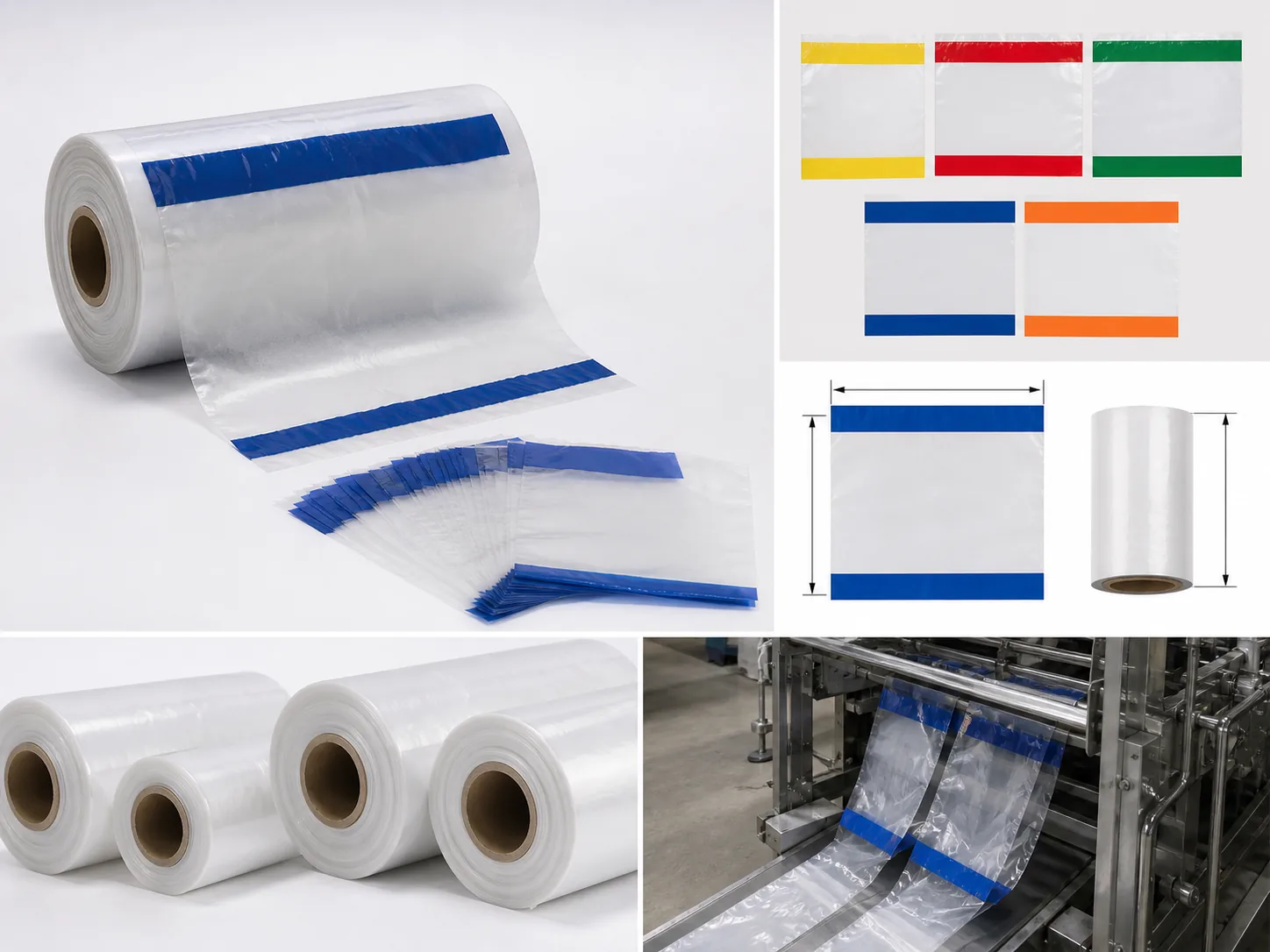 Material and customization options for custom printed pre-opened bags on a roll