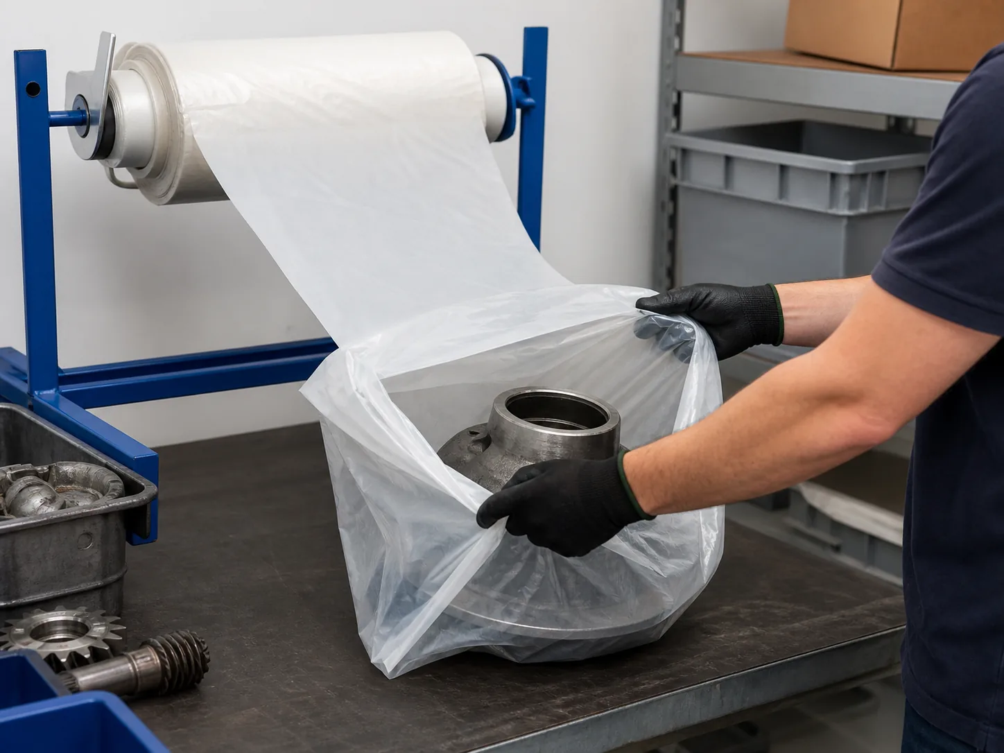 Heavy-Duty Pre-Opened Bags on a Roll in an industrial packaging application