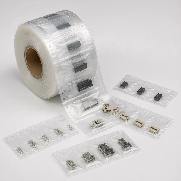 Alternate product view of pre-opened bags on a roll for electronic components