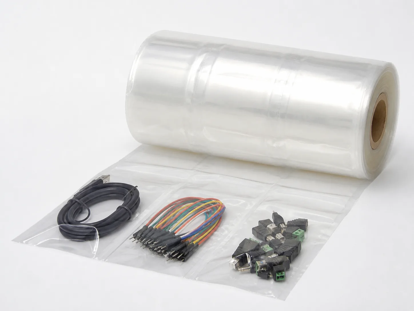 Pre-Opened Bags on a Roll for Electronic Components used for cable sets connectors accessories repair kits and assembly-line supply
