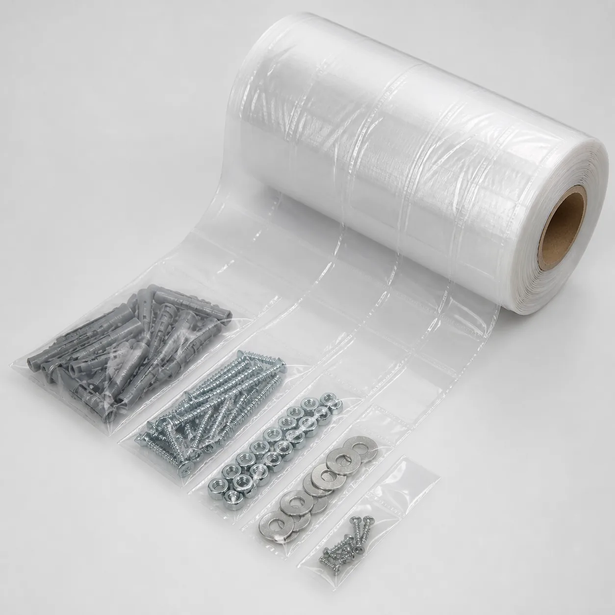 Alternate product view of pre-opened bags on a roll for hardware parts