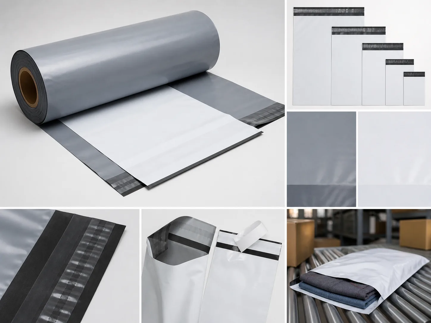 Material and customization options for pre-opened mailer bags on a roll
