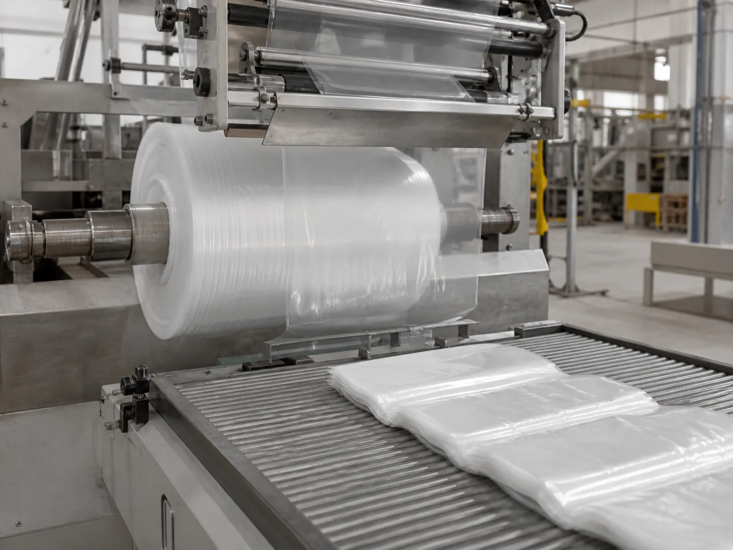 Recycled PE Pre-Opened Bags on a Roll in an industrial packaging application