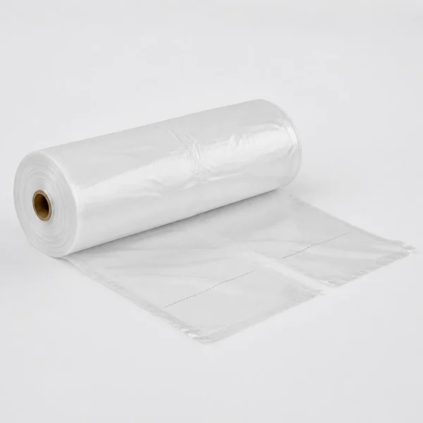 Close-up detail of recycled pe pre-opened bags on a roll