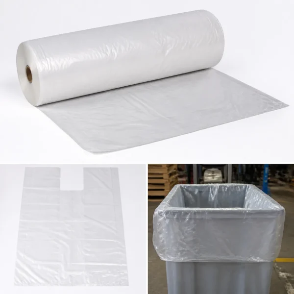 Alternate product view of recycled pe pre-opened bags on a roll