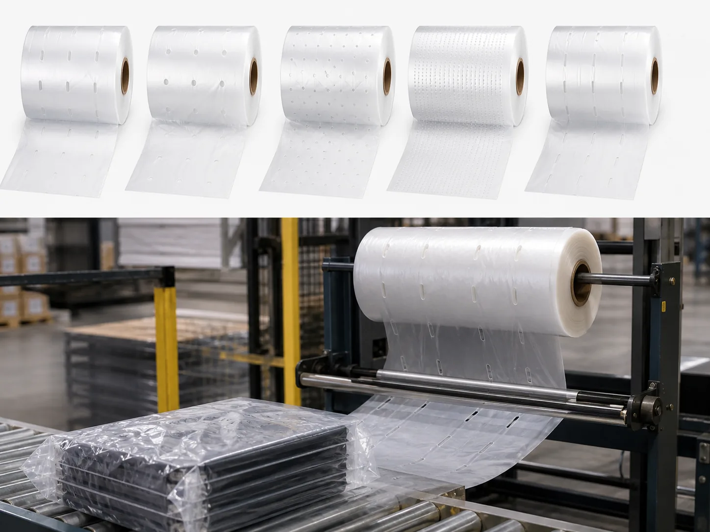 Material and customization options for vented pre-opened bags on a roll