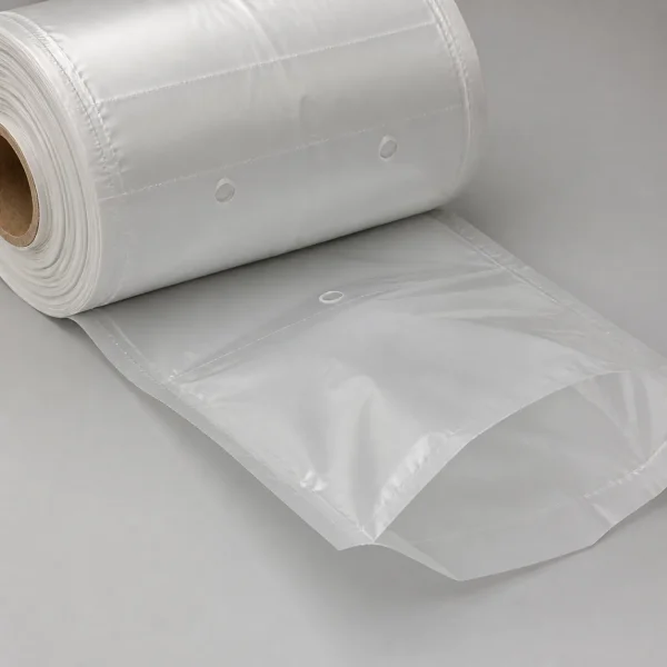 Close-up detail of vented pre-opened bags on a roll